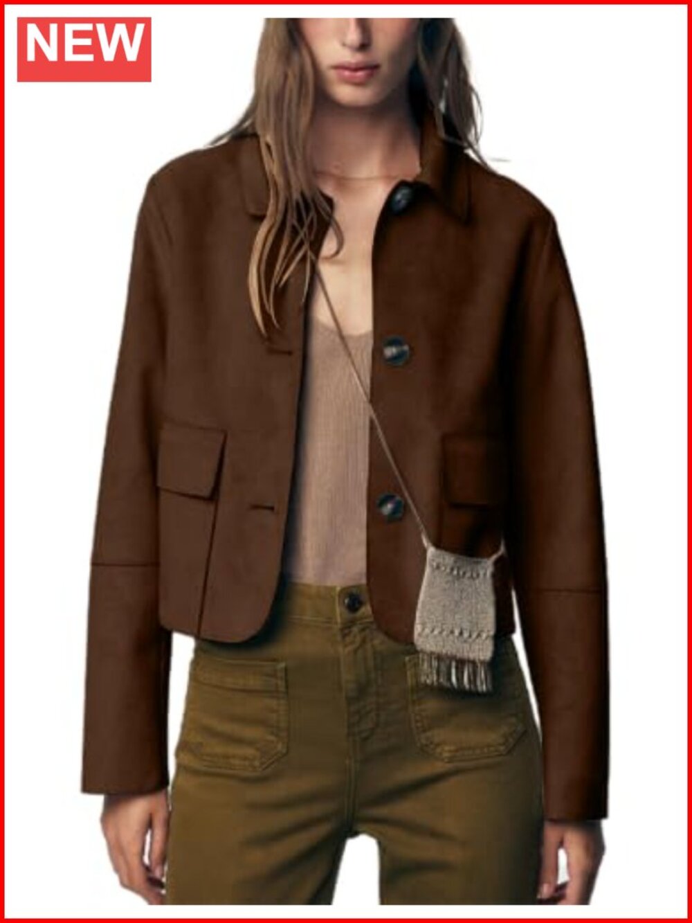 Faux Suede Cropped Button Down Jacket Women's Casual Lightweight Fall